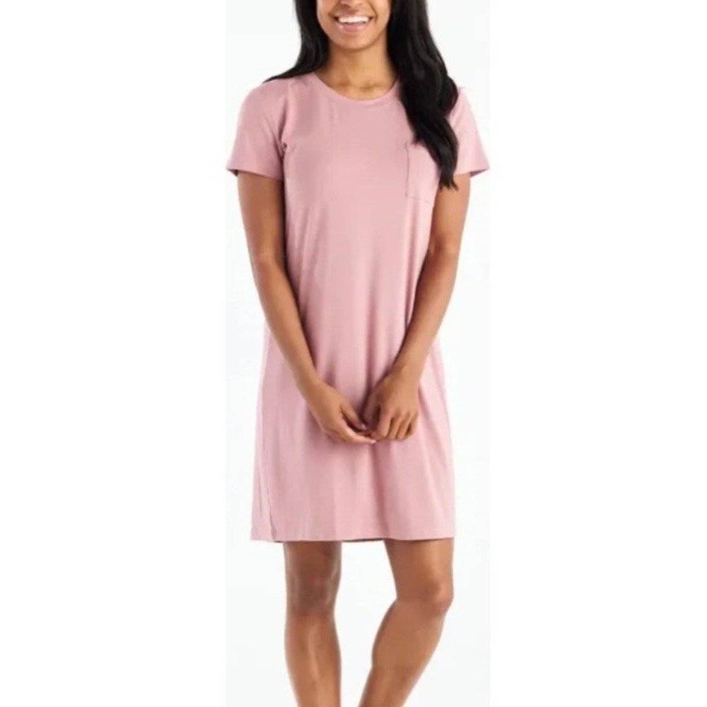 FreeFly Bamboo Flex Pocket Dress Ash Rose Pink Short Sleeve T-Shirt Dress XL